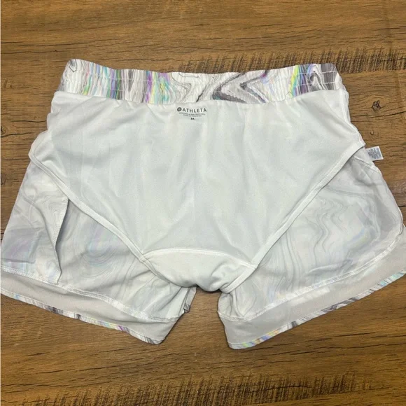 Athleta Mesh Racer Run Short in the "Iridescent Marble Glitch Rainbow" M - Picture 8 of 15